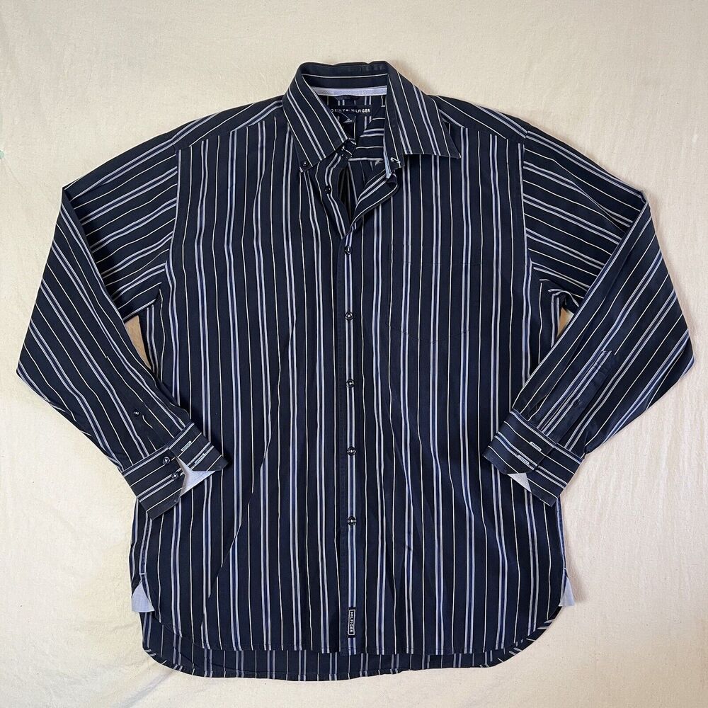 Tommy Hilfiger Men’s Long Sleeve Button Up Dress Shirt Size M Dark Blue